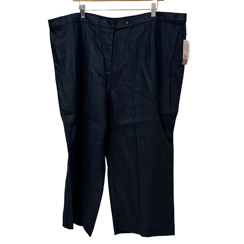 JM Collection Woman black 100% Linen Wide Leg Cropped Pants Plus Size 24W NEW